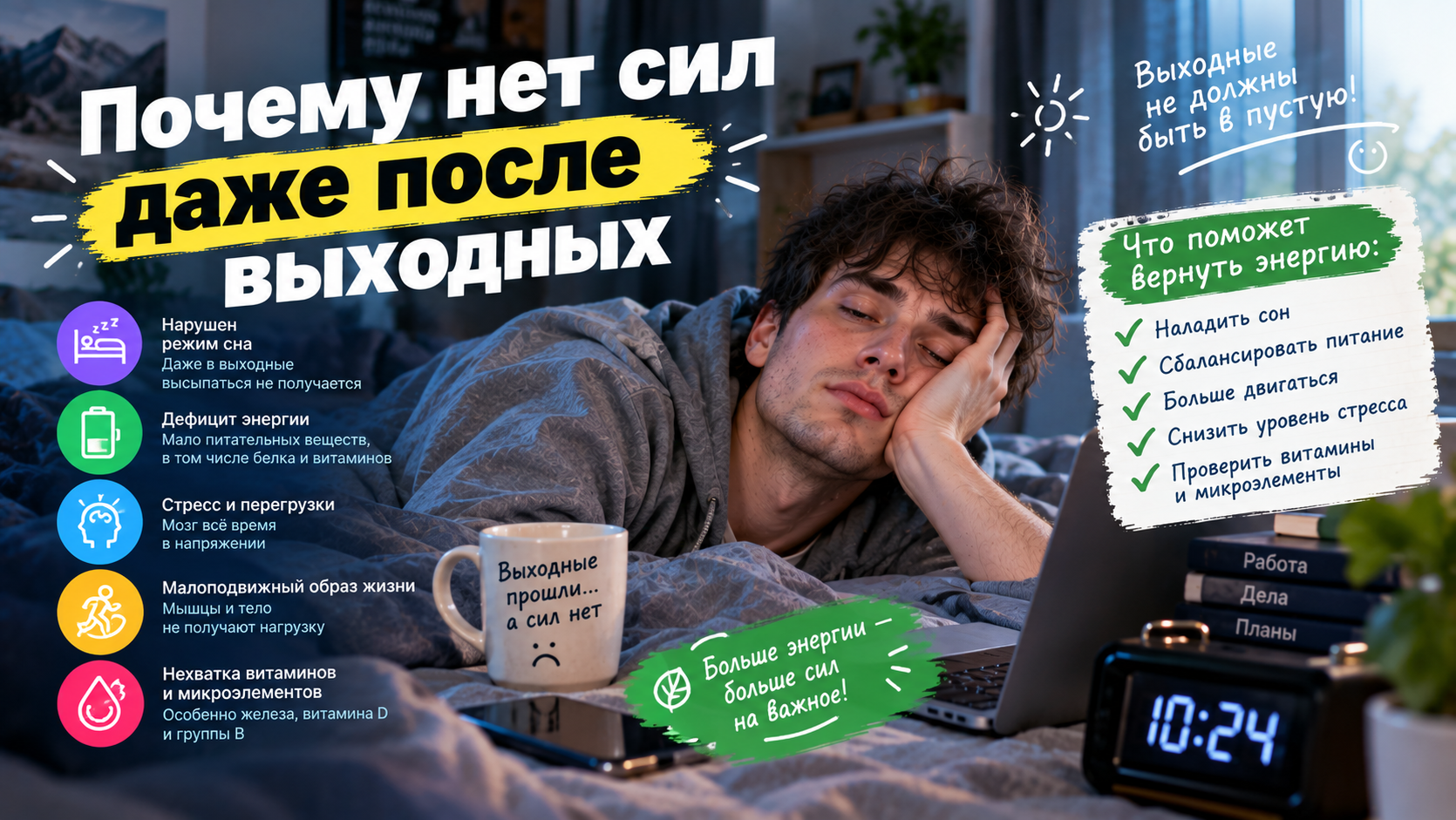 Почему нет сил после выходных и как справиться с усталостью