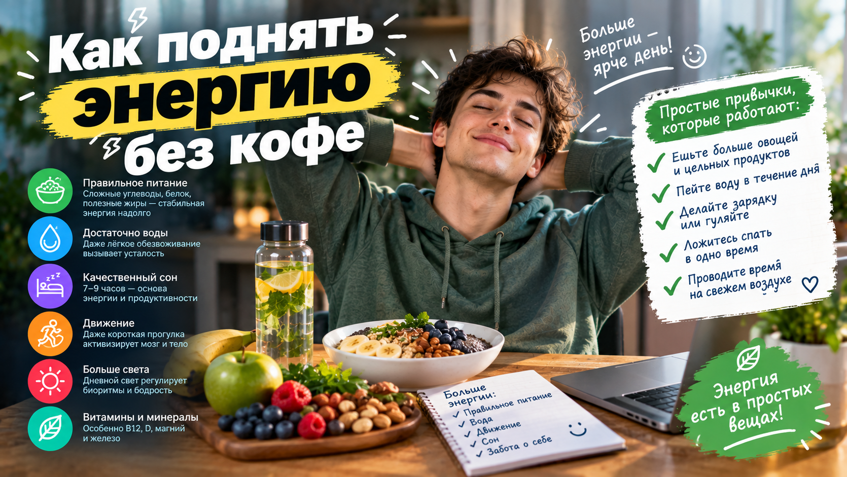 Как повысить энергию без кофе и вернуть бодрость