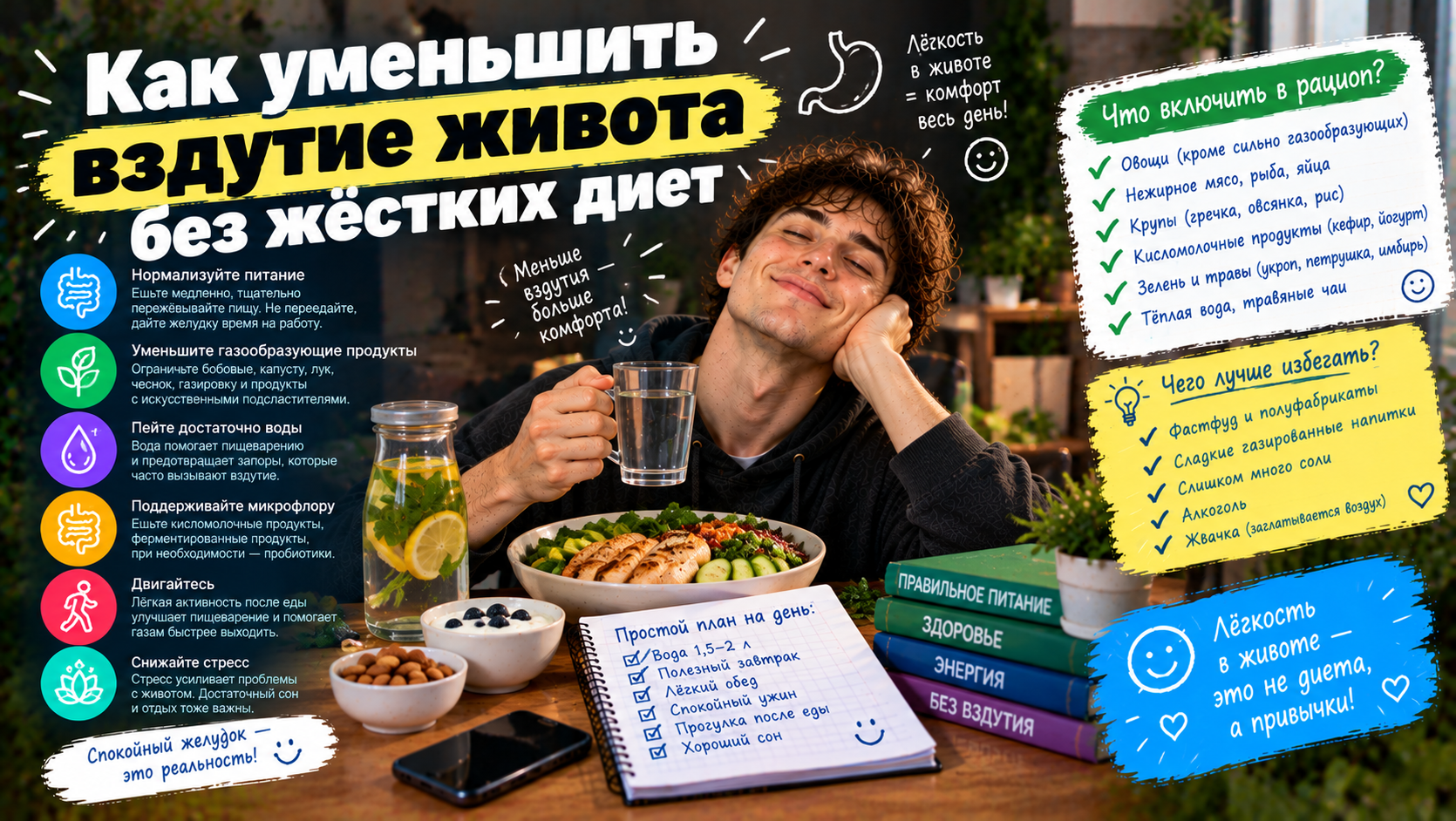 Как уменьшить вздутие живота с помощью правильного питания и полезных привычек