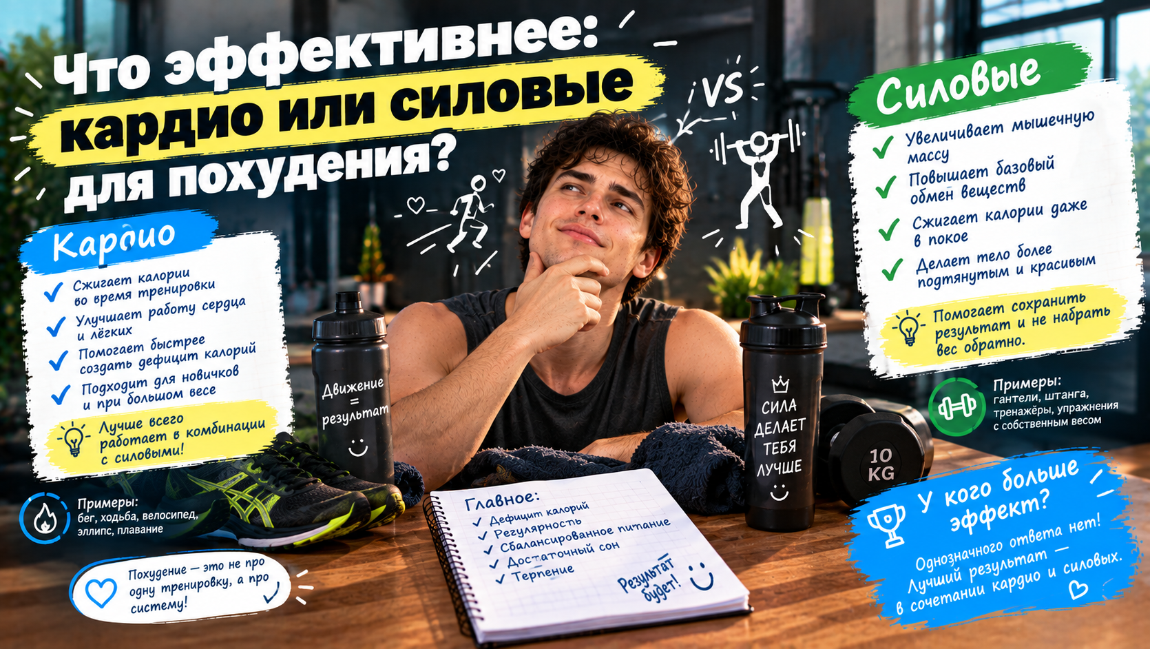 Кардио или силовые для похудения — сравнение бега и силовой тренировки